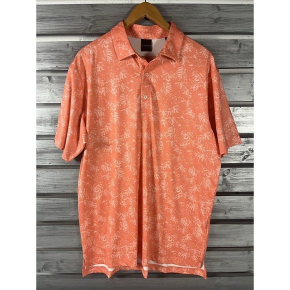 dunning Other - Dunning Golf Shirt Mens L Peach Floral Polo Short Sleeve Polyester/Spandex
